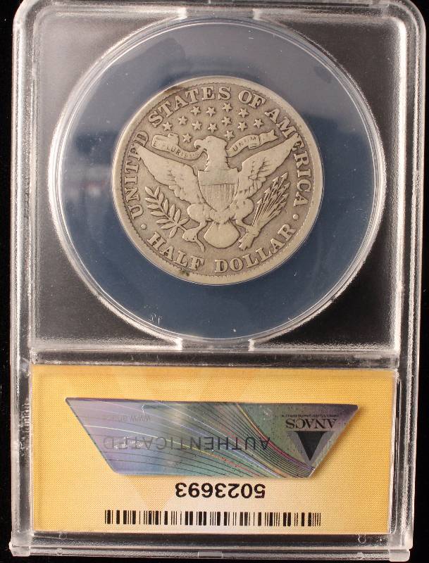 lot 20 image: 1913 BARBER SILVER HALF DOLLAR VG8 ANACS BETTER DATE