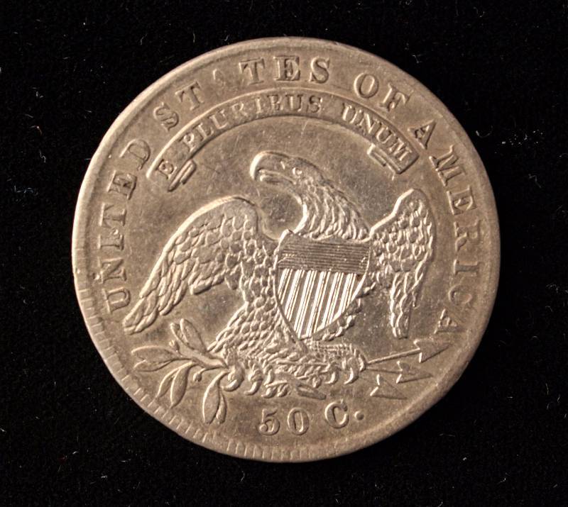 lot 21 image: 1834 BUST SILVER HALF DOLLAR XF DETAILS