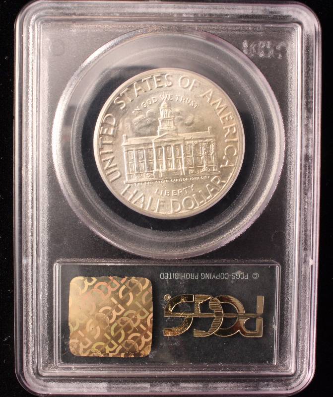 lot 32 image: US COMMEMORATIVE IOWA SILVER HALF DOLLAR MS65 OLD GREEN PCGS HOLDER