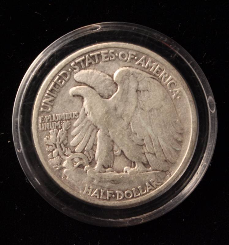lot 40 image: 1945-S WALKING LIBERTY SILVER HALF IN AIRTITE HOLDER