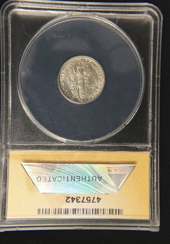 lot 76 image: 1941 MERCURY SILVER DIME MS66 FSB ANACS FULL SPLIT BANDS