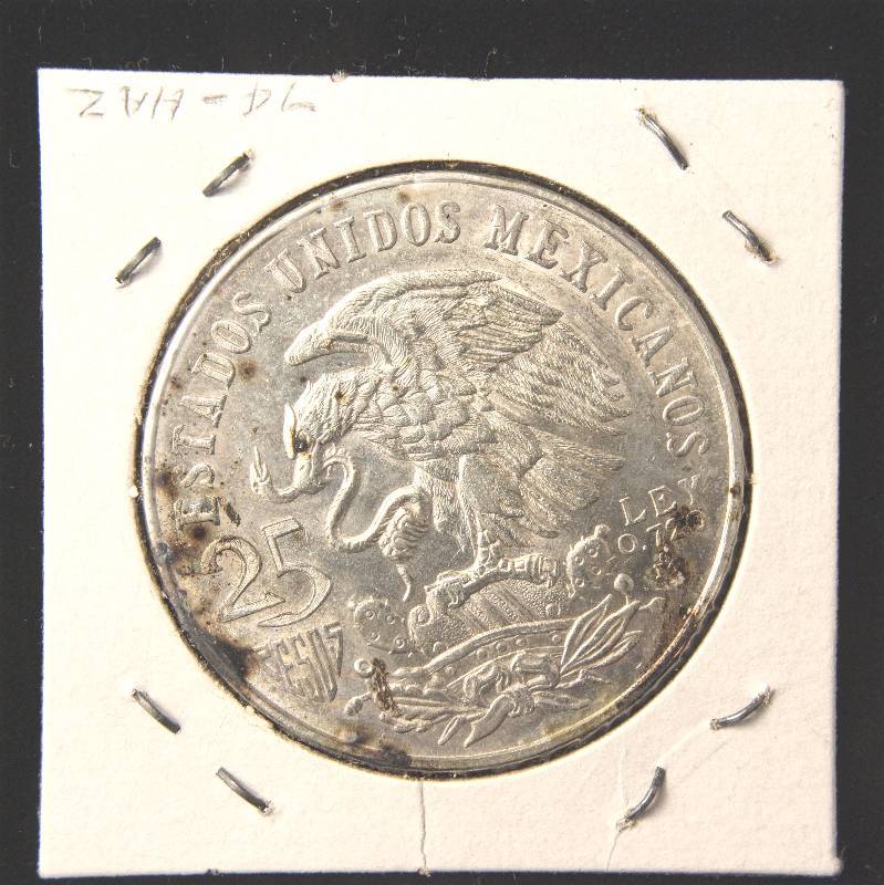 lot 77 image: 1968 MEXICO 25 PESO OLYMPIC SILVER UNC (22.5 GRAMS 72% SILVER)
