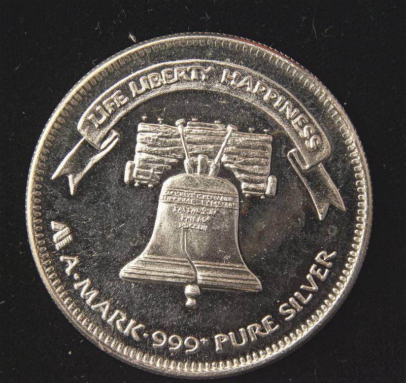lot 78 image: 1 TROY OZ. .999 FINE SILVER VINTAGE 1983 A-MARK LIBERTY