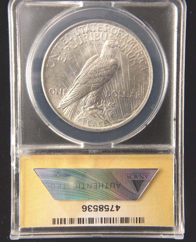 lot 103 image: 1923 PEACE SILVER DOLLAR BU MS63 ANACS