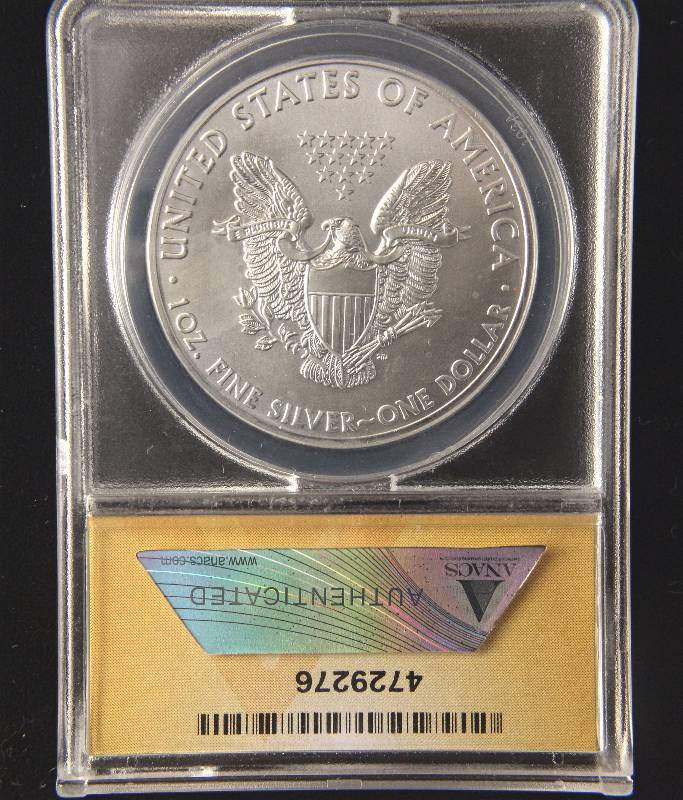 lot 116 image: 2011 AMERICAN SILVER EAGLE 1 TROY OZ. .999 FINE SILVER DOLLAR MS68 ANACS