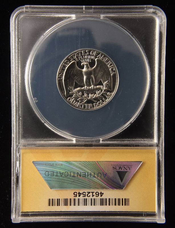 lot 122 image: 1963 PROOF WASHINGTON SILVER QUARTER PF67 OBV CAMEO ANACS