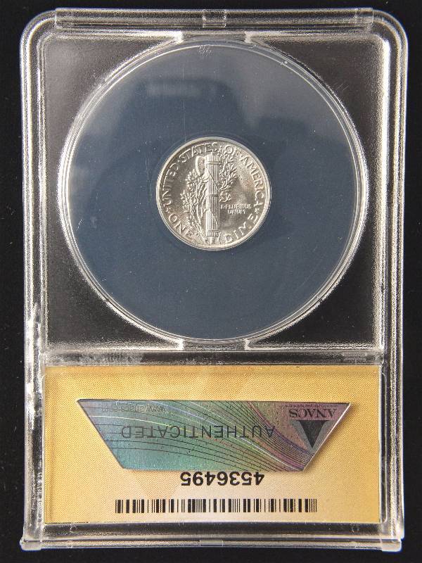 lot 130 image: 1939 MERCURY SILVER DIME MS65 ANACS