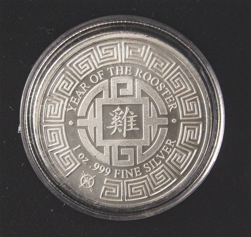 lot 145 image: 1 TROY OZ. .999 FINE SILVER YEAR OF THE ROOSTER IN AIRTITE