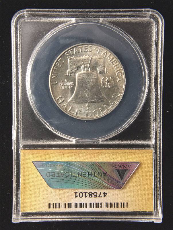 lot 151 image: 1948 FRANKLIN SILVER HALF DOLLAR MS63FBL ANACS FULL BELL LINES