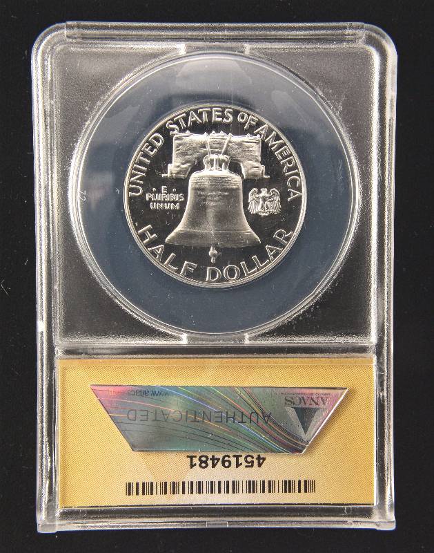 lot 165 image: 1963 PROOF FRANKLIN SILVER HALF DOLLAR PF67 ANACS