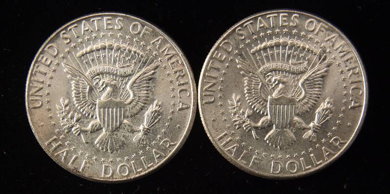 lot 166 image: GROUP OF 2 BU 1964 KENNEDY SILVER HALF DOLLARS