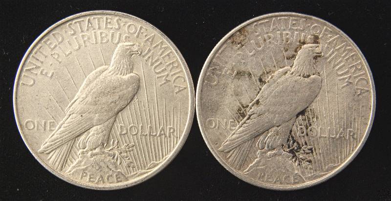 lot 173 image: GROUP OF 2 XF PEACE SILVER DOLLARS