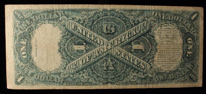 lot 39-A image: 1917 LARGE SIZE $1 SAW HORSE REVERSE US LEGAL TENDER FINE