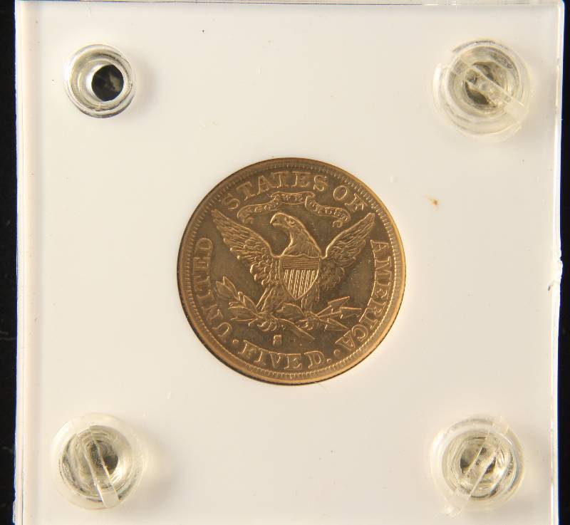 lot 06 image: 1886-S US $5 GOLD LIBERTY AU IN CAPITAL PLASTICS CASE