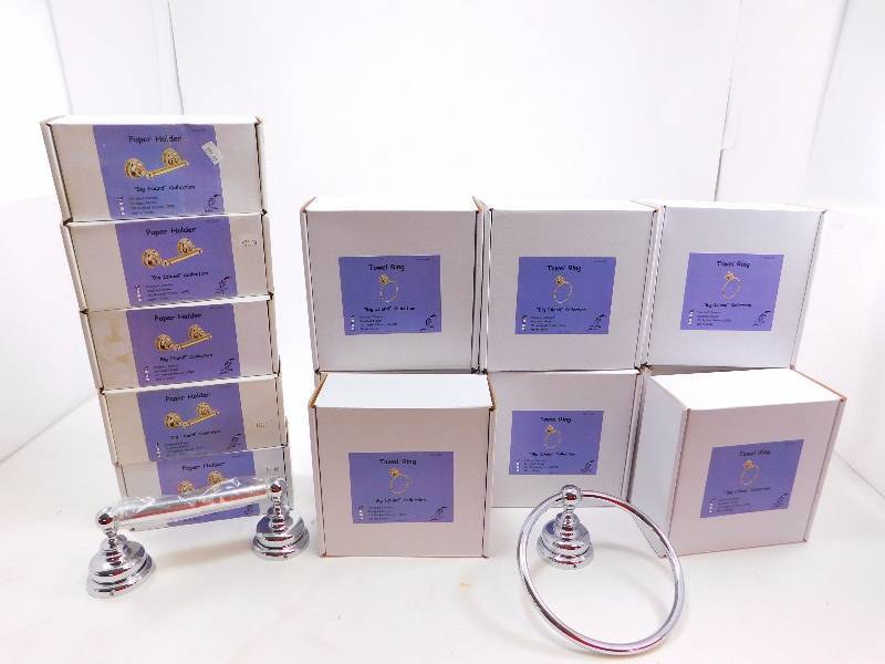 Lot of New Polished Chrome (8) Towel Rings & (5) Toilet Paper Holders