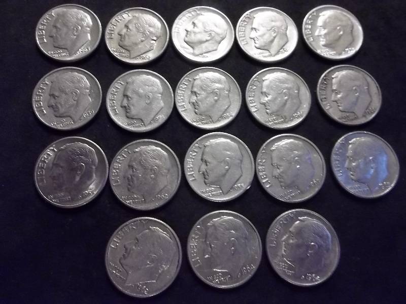 18 Roosevelt Dimes 1950-1964 AU-MS Grades