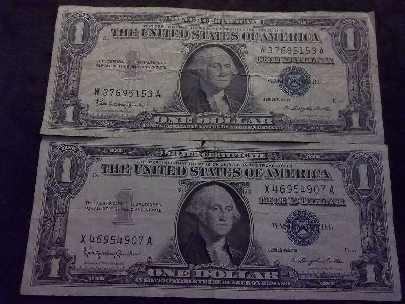 2-US One Dollar Silver Certificates Series 1957 B