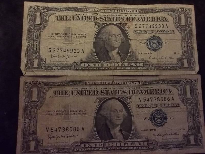 2-US One Dollar Silver Certificates Series 1957 B
