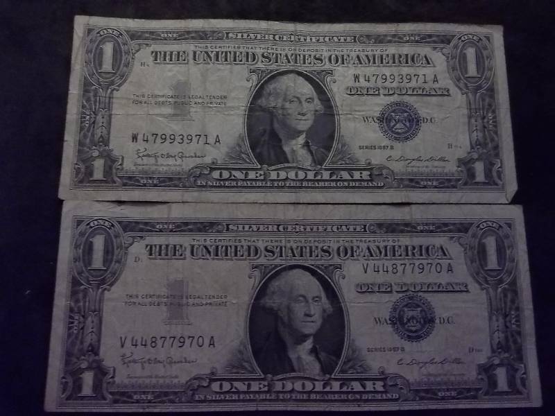 2-US One Dollar Silver Certificates Series 1957 B