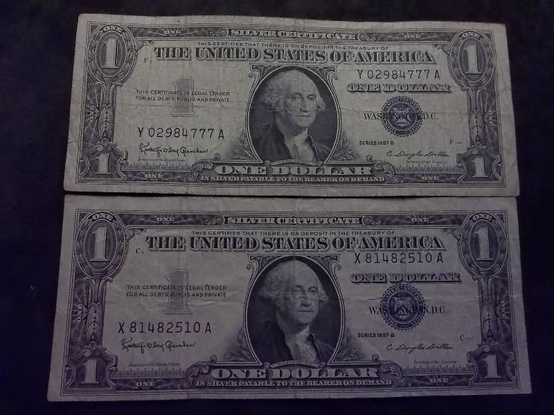 2-US One Dollar Silver Certificates Series 1957 B