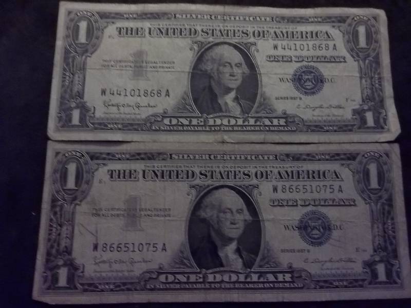 2-US One Dollar Silver Certificates Series 1957 B