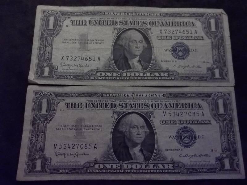 2-US One Dollar Silver Certificates Series 1957 B