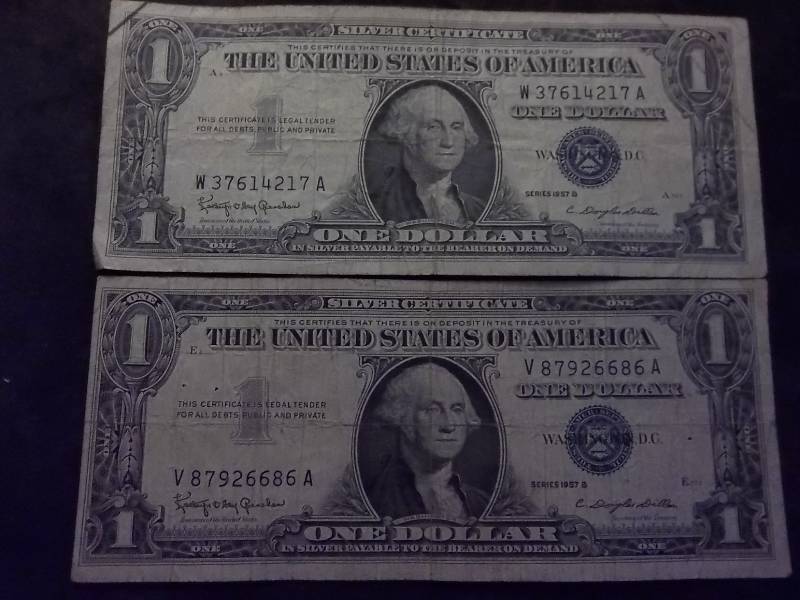 2-US One Dollar Silver Certificates Series 1957 B