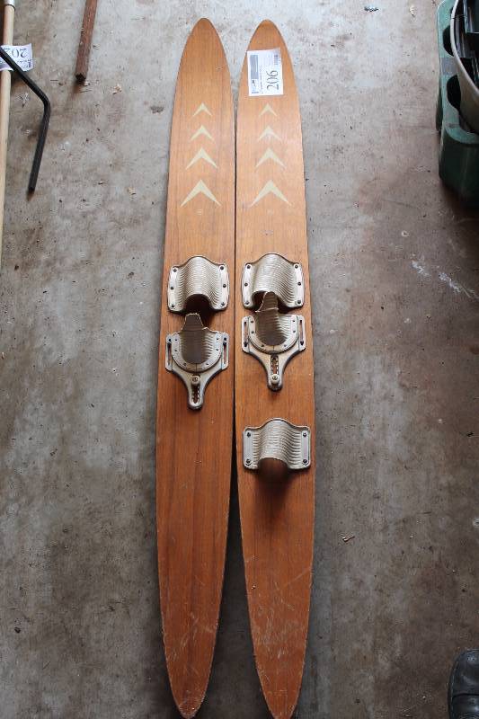 lot 206 image: 67in. Wood Water Skis w Bindings