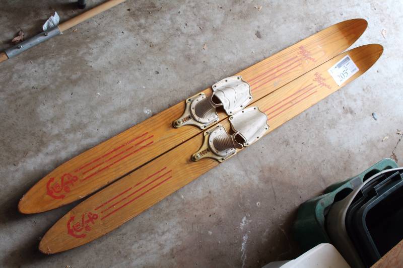 lot 205 image: Wave Skipper 66in. Wood Water Skis w Bindings