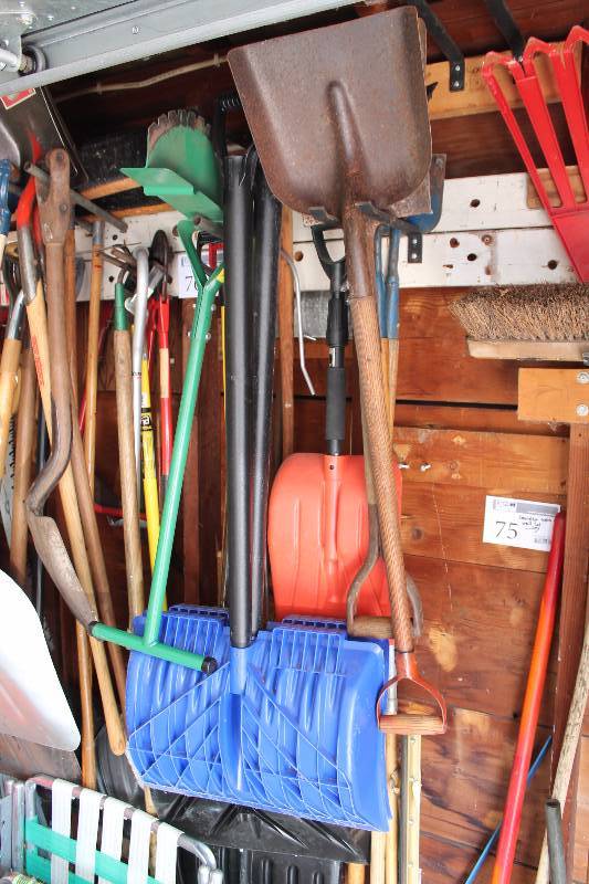 lot 76 image: Snow Shovels, Shovels, Dust Pans, And More