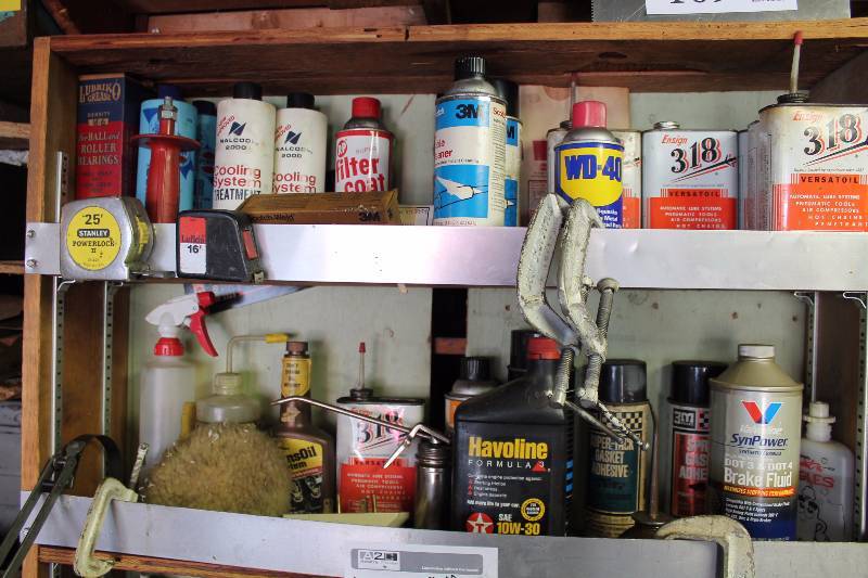 lot 109 image: Automotive Chemicals, Motor Oil, Brake Fluid, Oiler Cans, And More