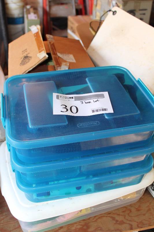 lot 30 image: Lot of (3) Plastic Bins Of Craft Storage Containers