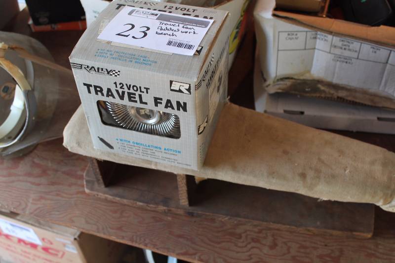 lot 23 image: 12V Travel Fan, Padded Work Bench