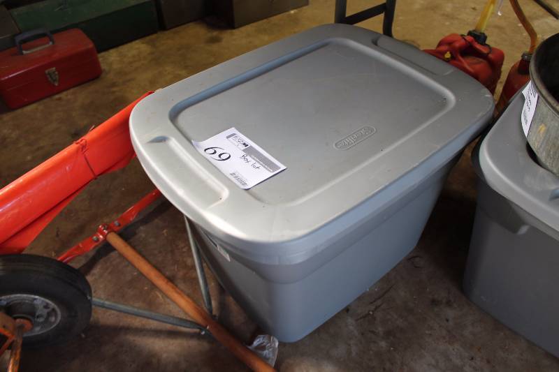 lot 69 image: Plastic Bin Lot Includes Car Care Kit, And More