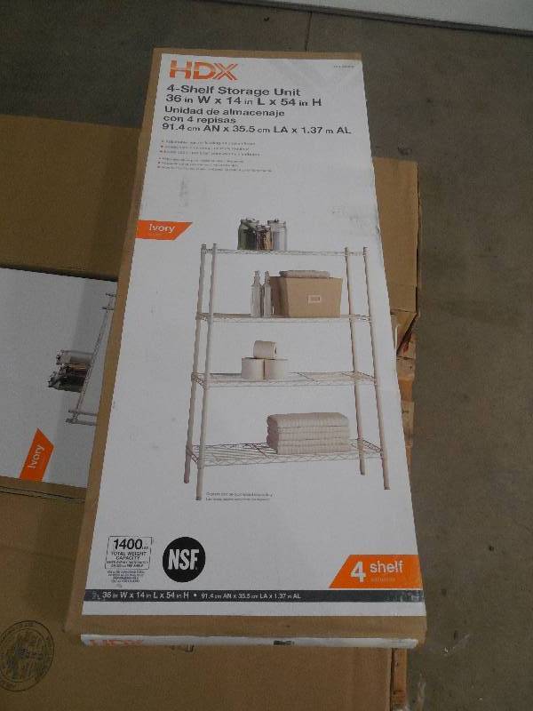 lot 6 image: HDX 4 Shelf Steel Shelving Unit in Ivory