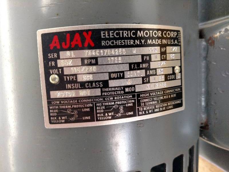lot 1 image: Ajax 12 hp. Motor, 115230v, 1 pha...