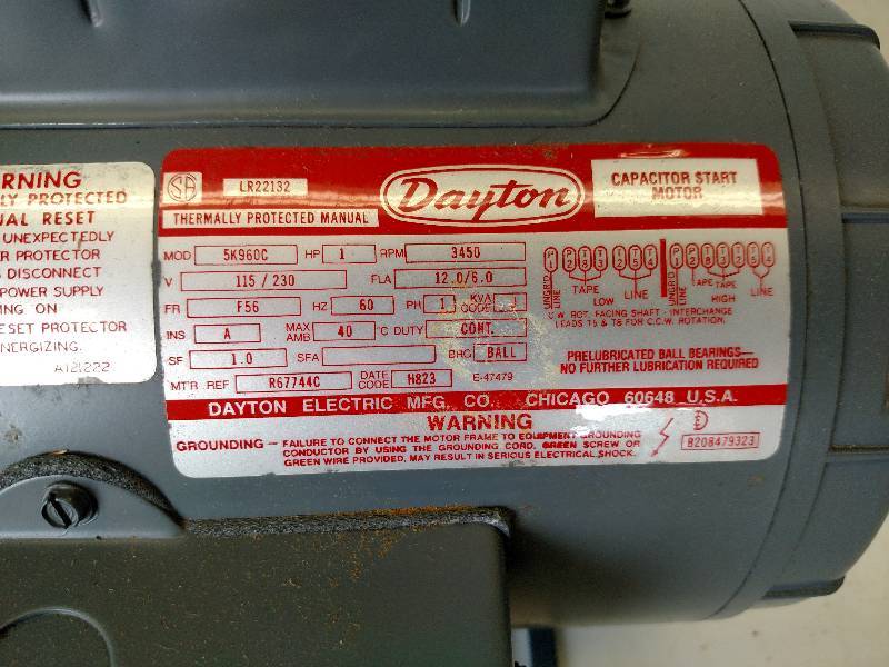 lot 6 image: Dayton 1 hp. Motor, 115230v, 1 pha...