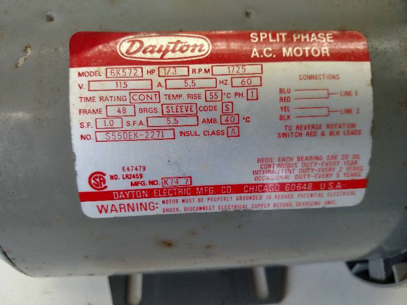 lot 9 image: Dayton 13 hp. Motor, 115v, 1 phase...