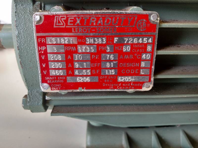 lot 19 image: Leroy-Somer Extraduty 3 hp. Motor, ...