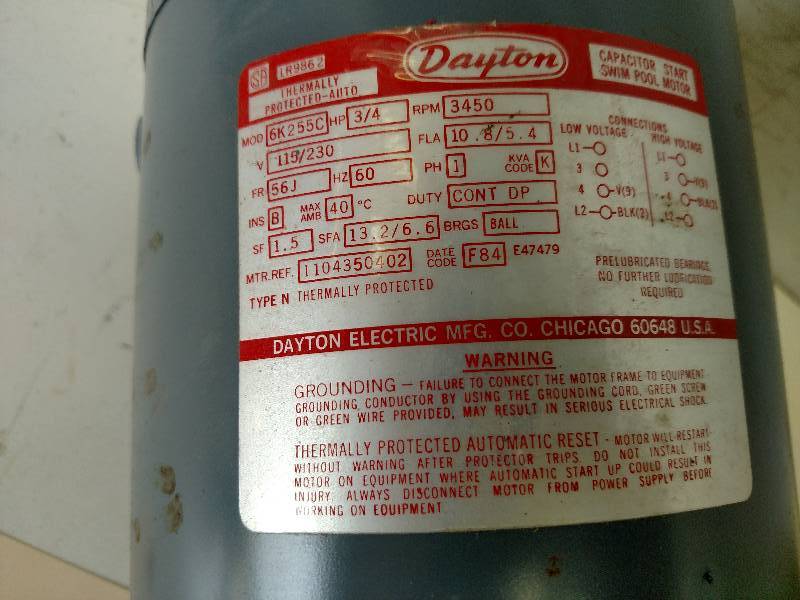 lot 20 image: Dayton 34 hp. Swim Pool Motor, 115...