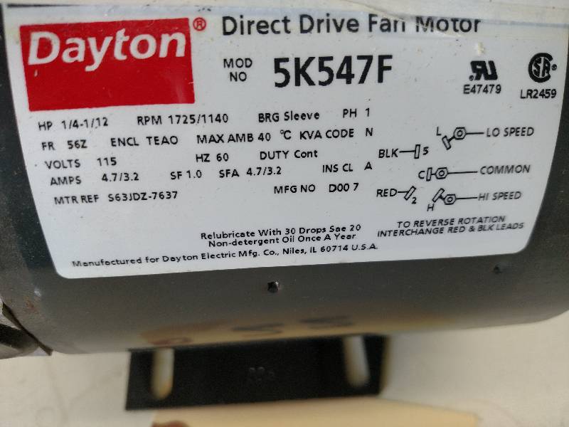 lot 22 image: Dayton 14 hp. Direct Drive Fan Mot...