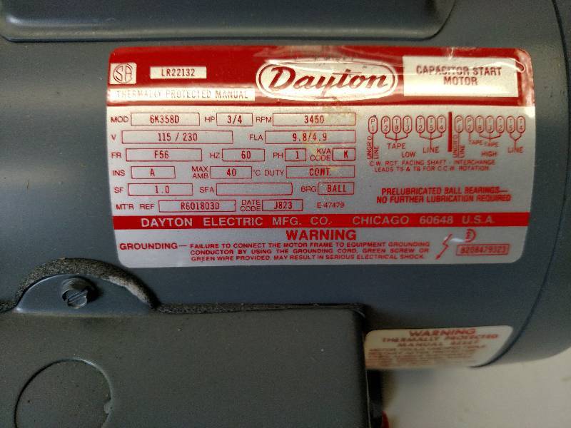 lot 26 image: Dayton 34 hp. Motor, 115208-230v,...