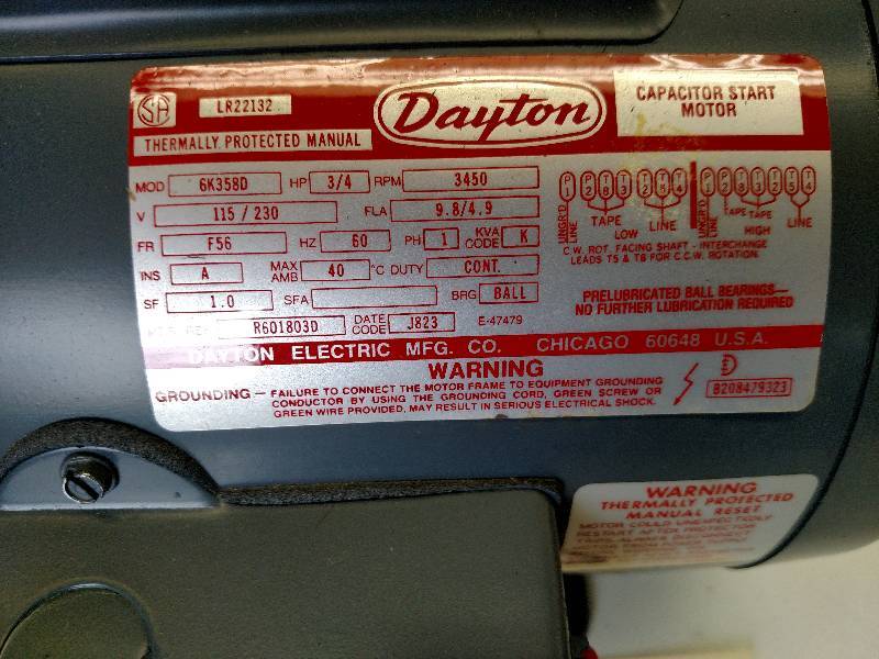 lot 27 image: Dayton 34 hp. Motor, 115208-230v,...