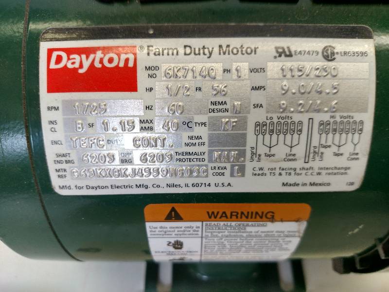 lot 41 image: Dayton 12 hp. Farm Duty Motor, 115...