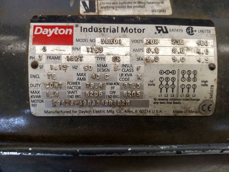 lot 42 image: Dayton 3 hp. Industrial Motor, 208-...
