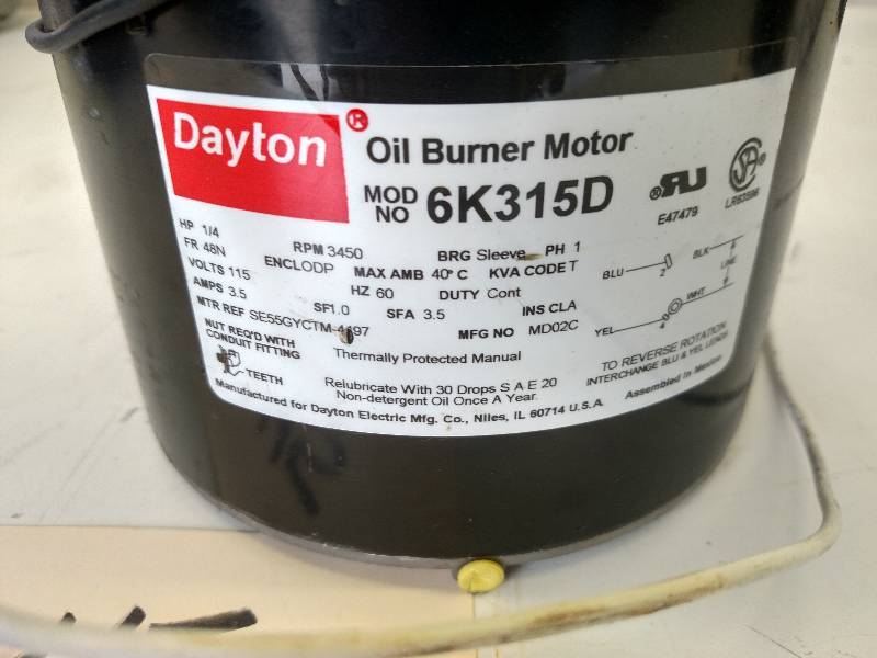 lot 45 image: Dayton 14 hp. Oil Burner Motor, 11...