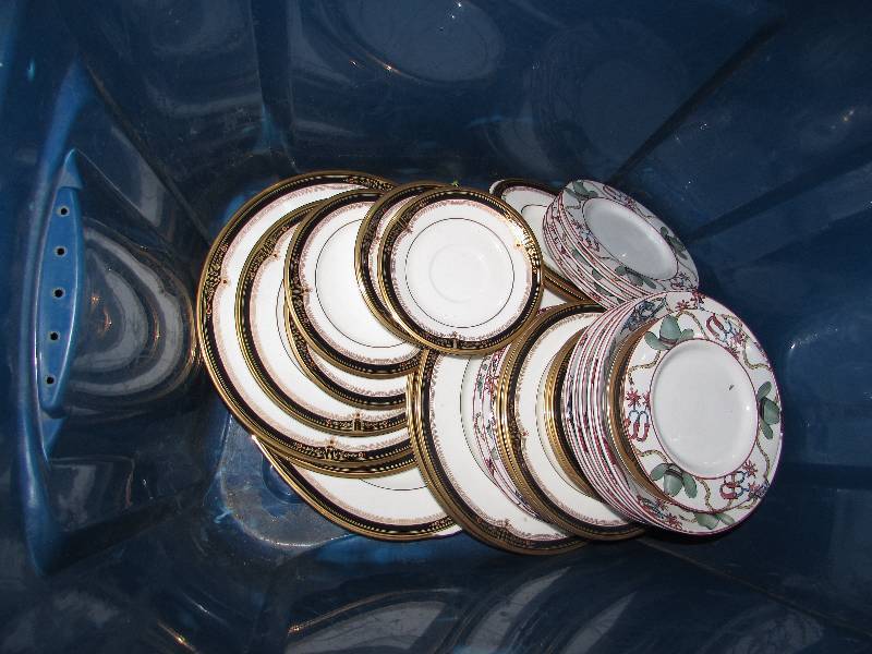 TOTE OF DISHES, TWO DIFFERENT STYLES