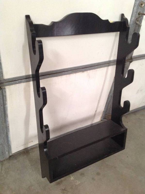 lot 96 image: Black wooden gun rack with shelf