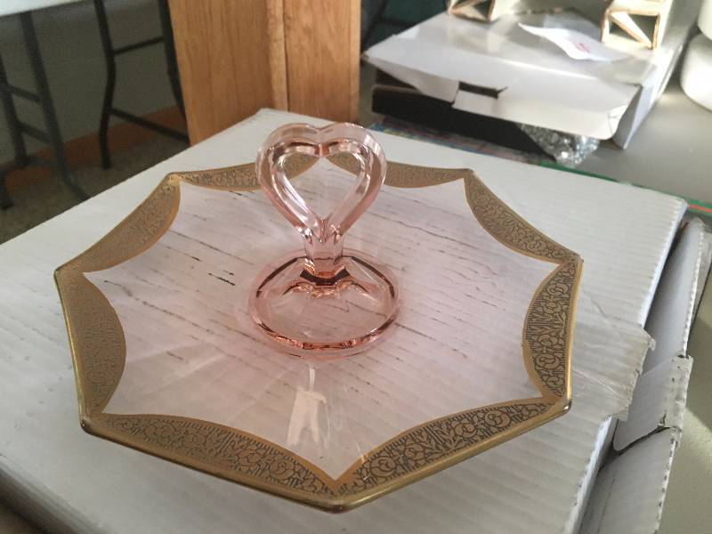 Pink Depression Glass Candy Serving Dish