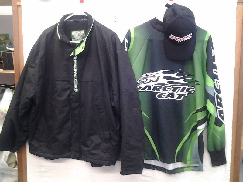 Arctic Jacket Size XL, Arctic Cat Jersey Size Large, Fox Racing Cap